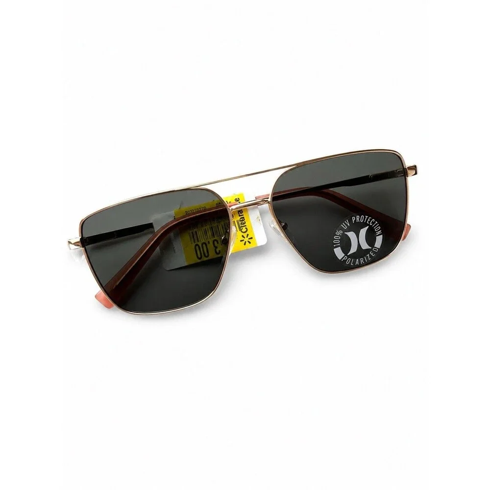 Hurley Polarized Aviator Sunglasses Gold Frame Black Lenses UV400 NWT